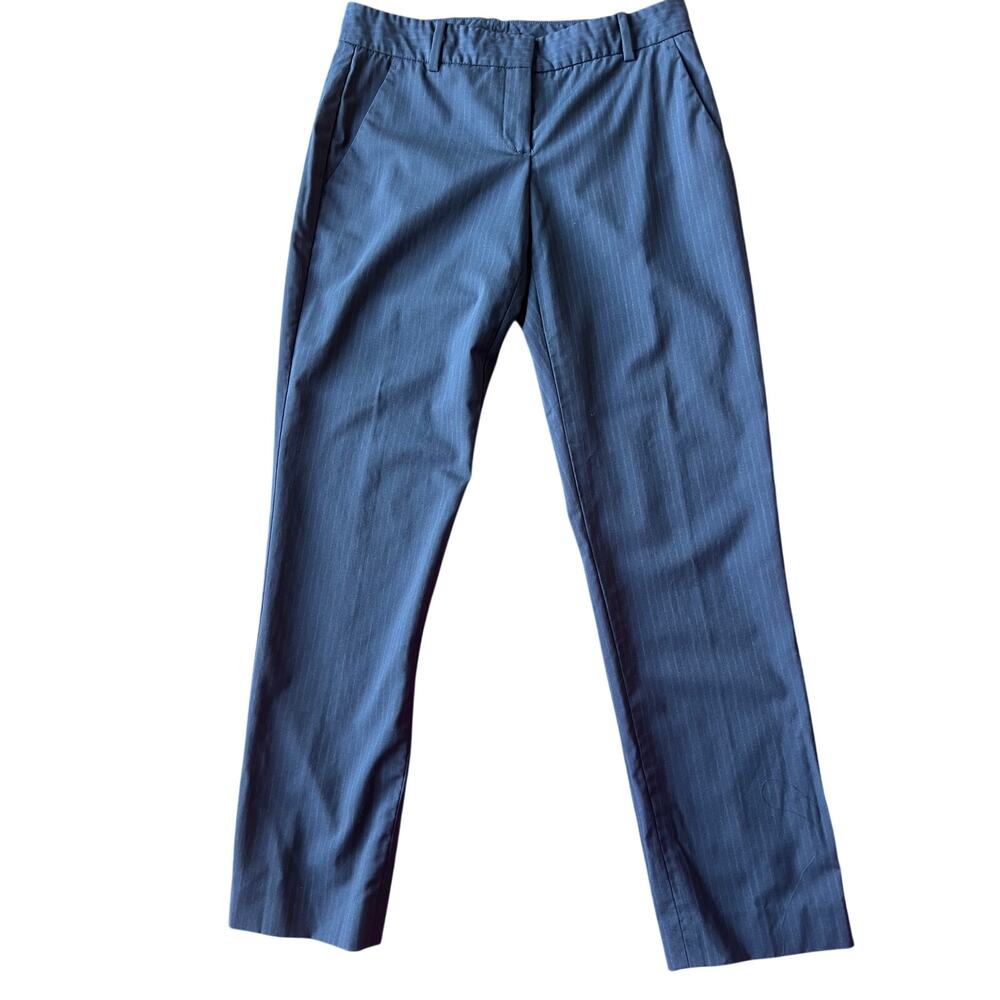 Theory‎ Womens Navy Pinstripe Wool Dress Pants Straight Leg Career 2 professor